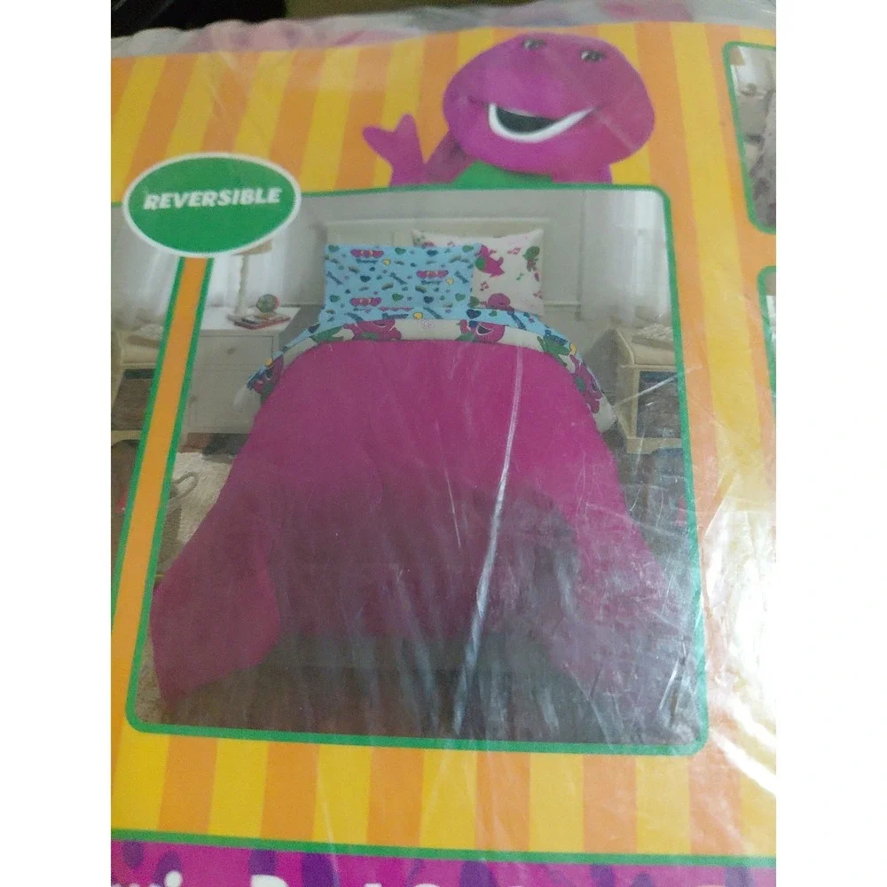 Barney & Friends Bedding 7 Piece Reversible Comforter, Sheet Set w/Sham, Full Sz